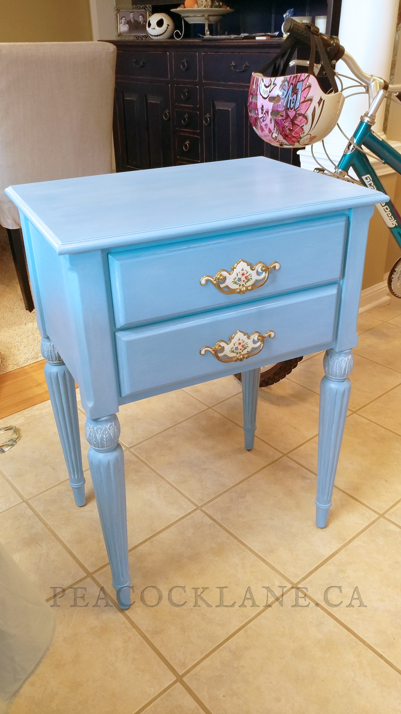 SOLD - Custom Blue Solid Wood Bedside Table