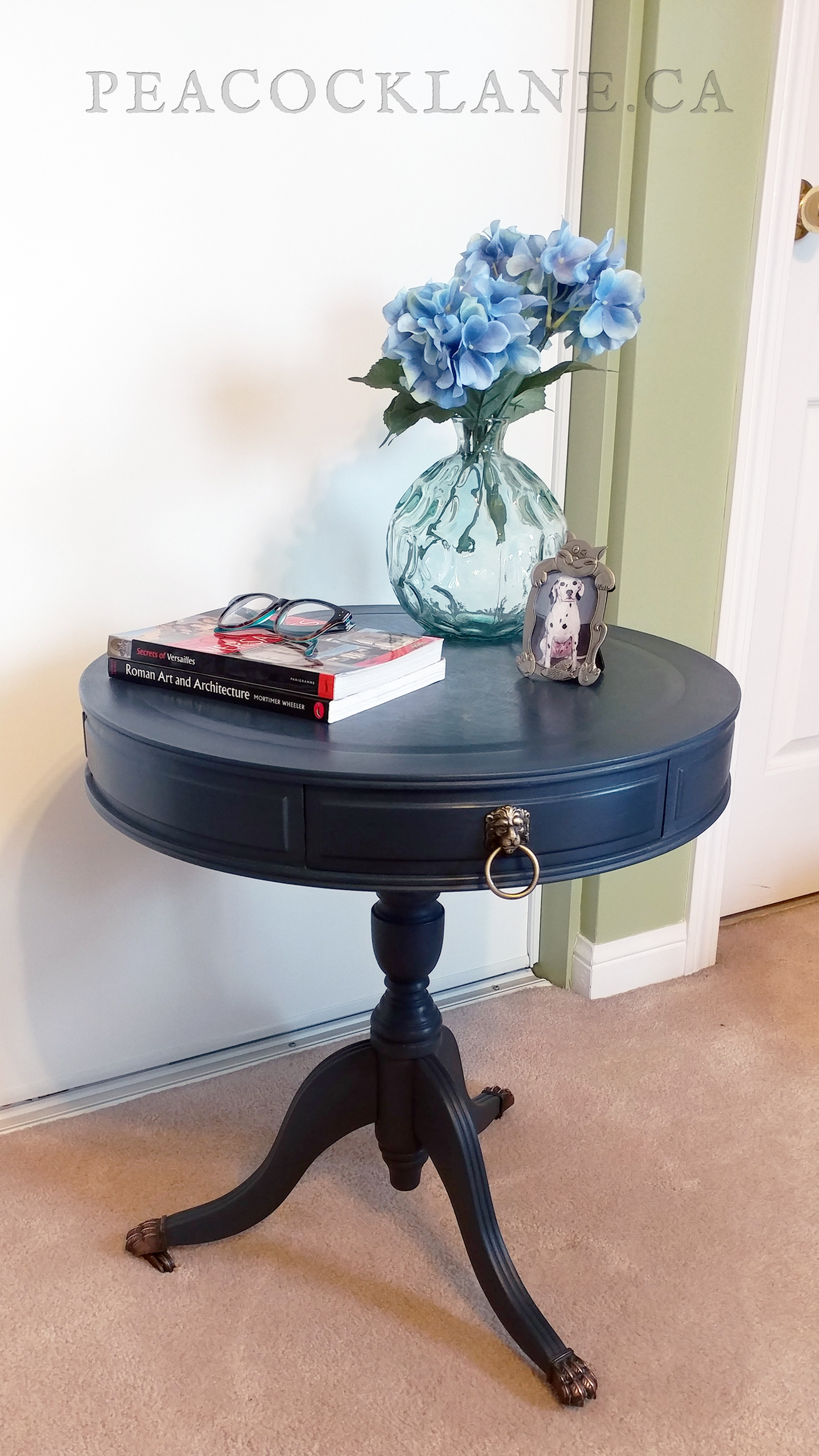 SOLD $275 - Vintage Leather Top Drum Table