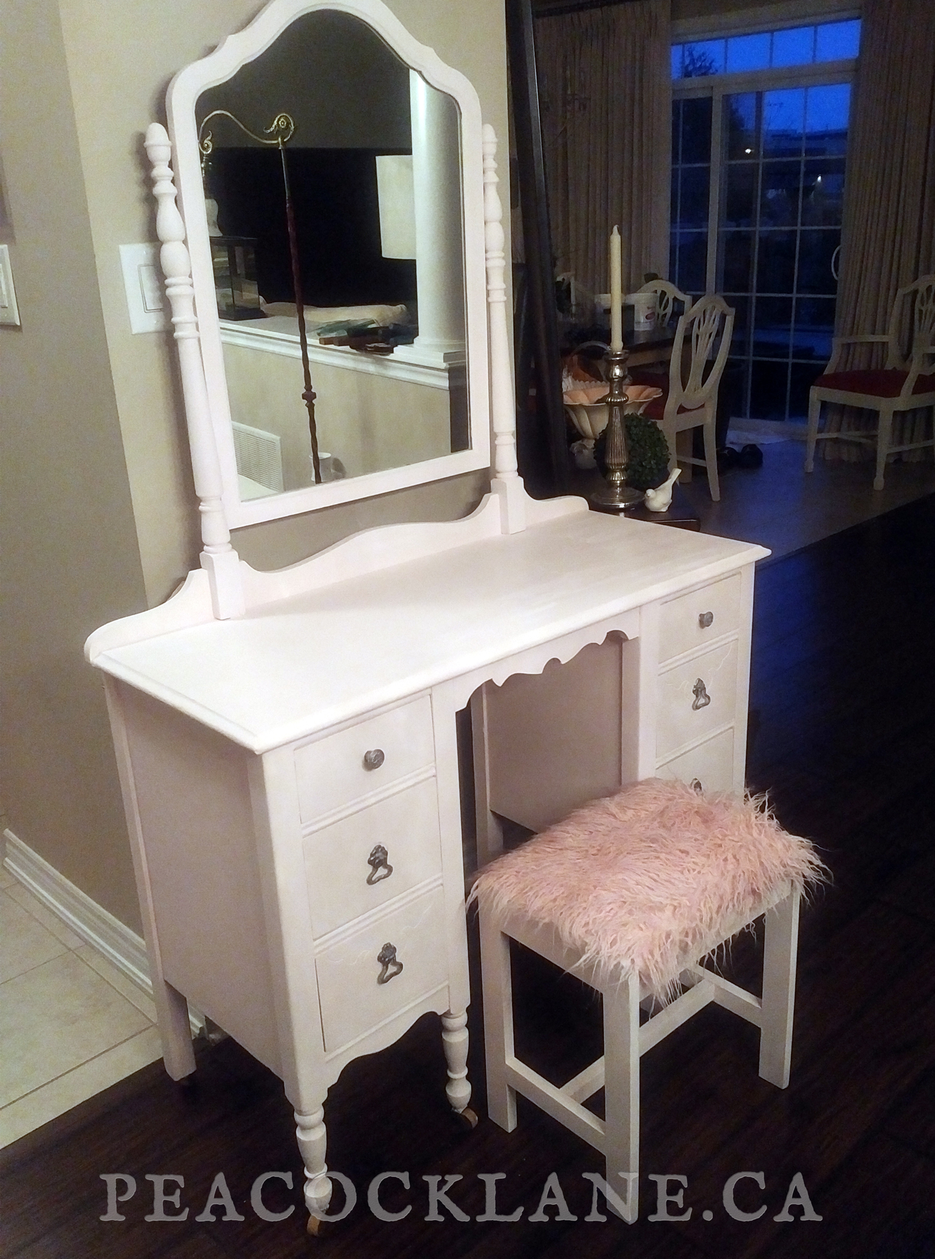 SOLD - Shabby Chic Pale Pink Dressing Table & Stool